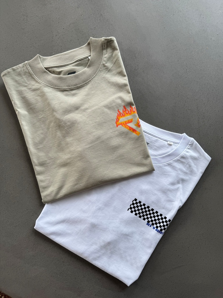 REV 'N ROAST T-Shirt – Baggy Fit, Stone